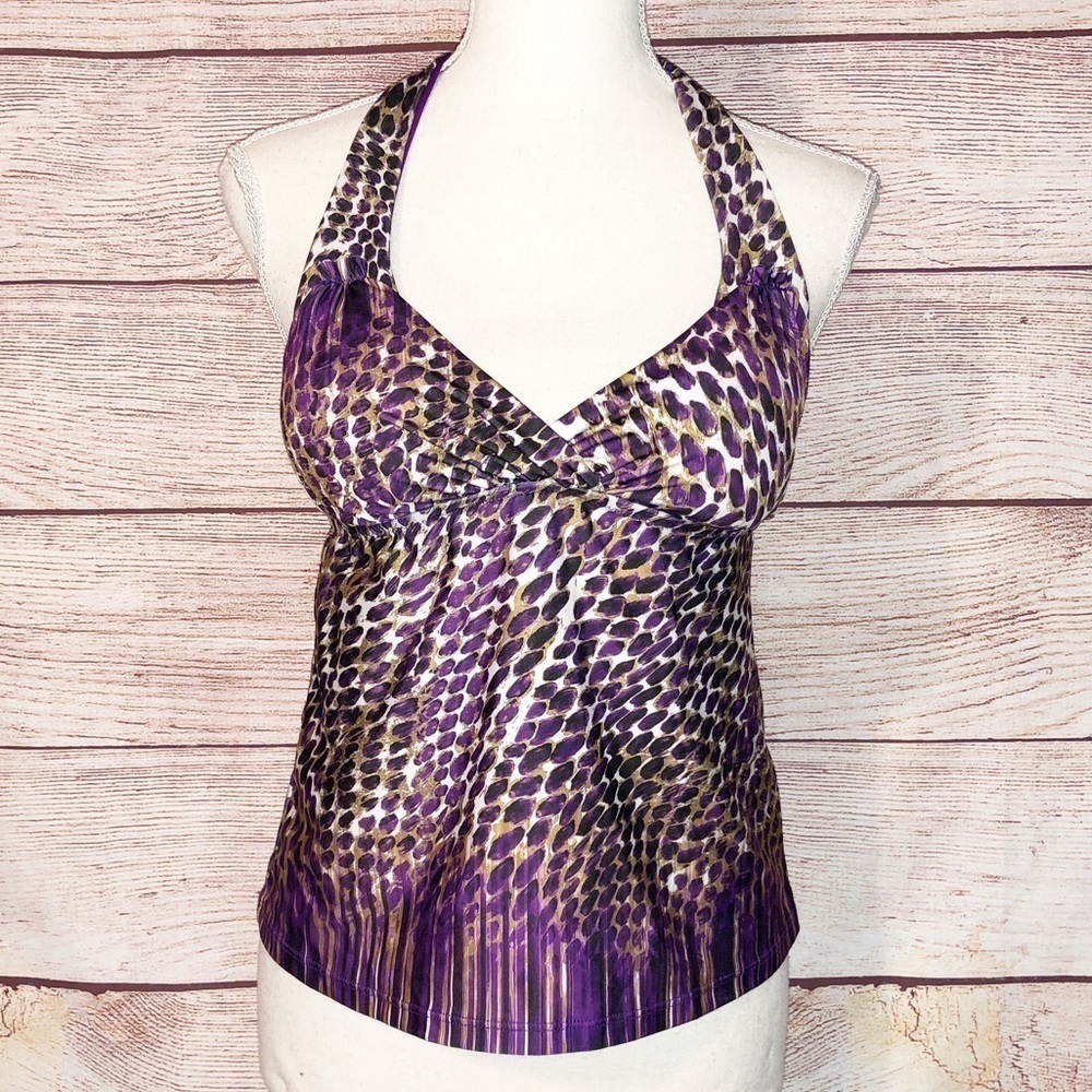 BECCA by Rebecca Virtue On the Prowl Tankini Set Halter Neck Animal Print S/M